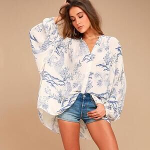 Free People Metallic Blooms Ivory Print Top